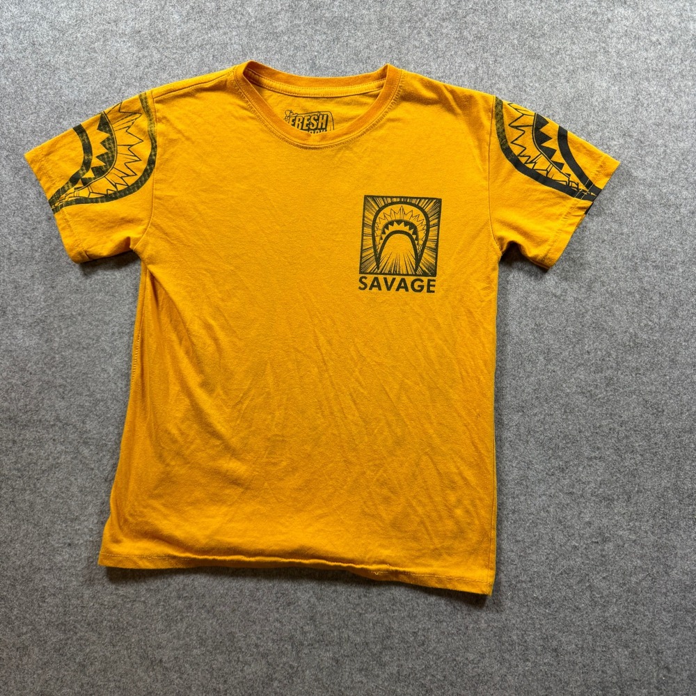 Fresh Laundry Youth Savage Graphic Tee Medium Yellow Shark Print Cotton Blend